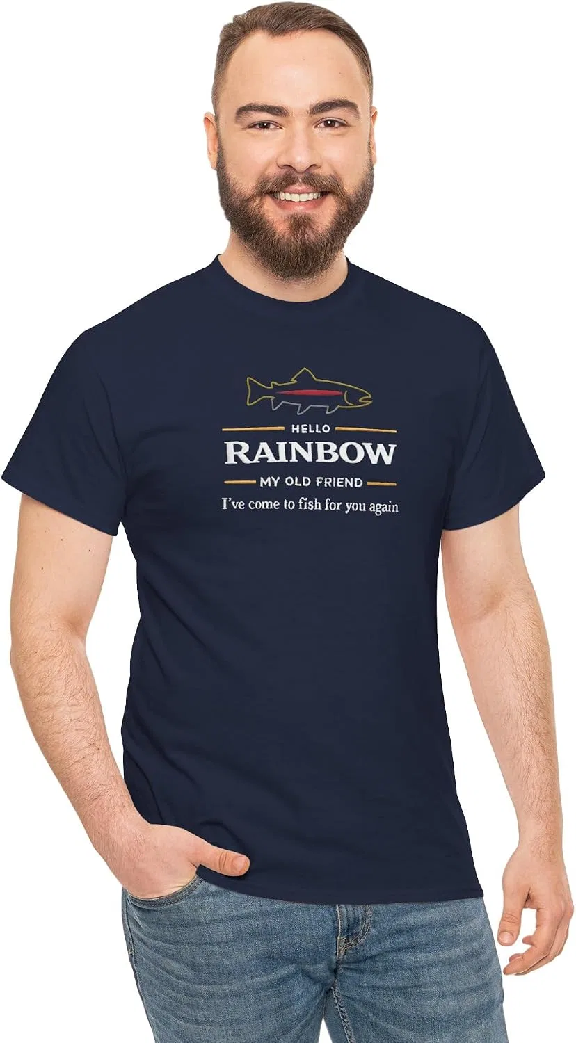 Женская футболка с принтом Hello Rainbow My Old Friend, тёмно-синий — фото 2