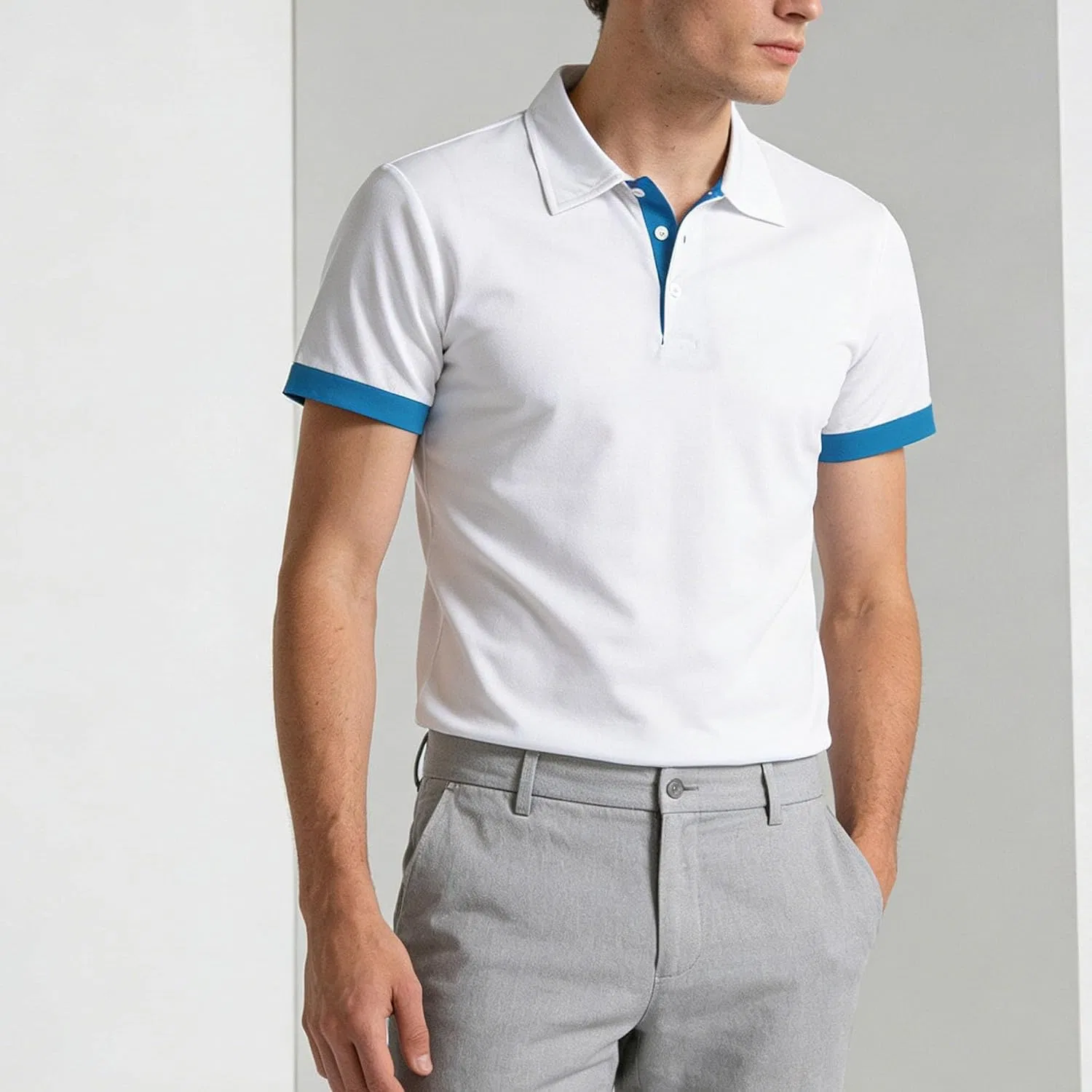 Мужская футболка-поло с коротким рукавом, классический крой, Slim Fit, белый — фото 2