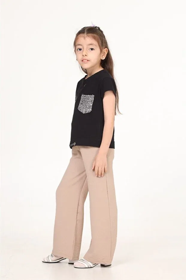 Детские брюки для девочек широкие Waiter length wide leg aerobin trousers Bluence, Nude Color — фото 4