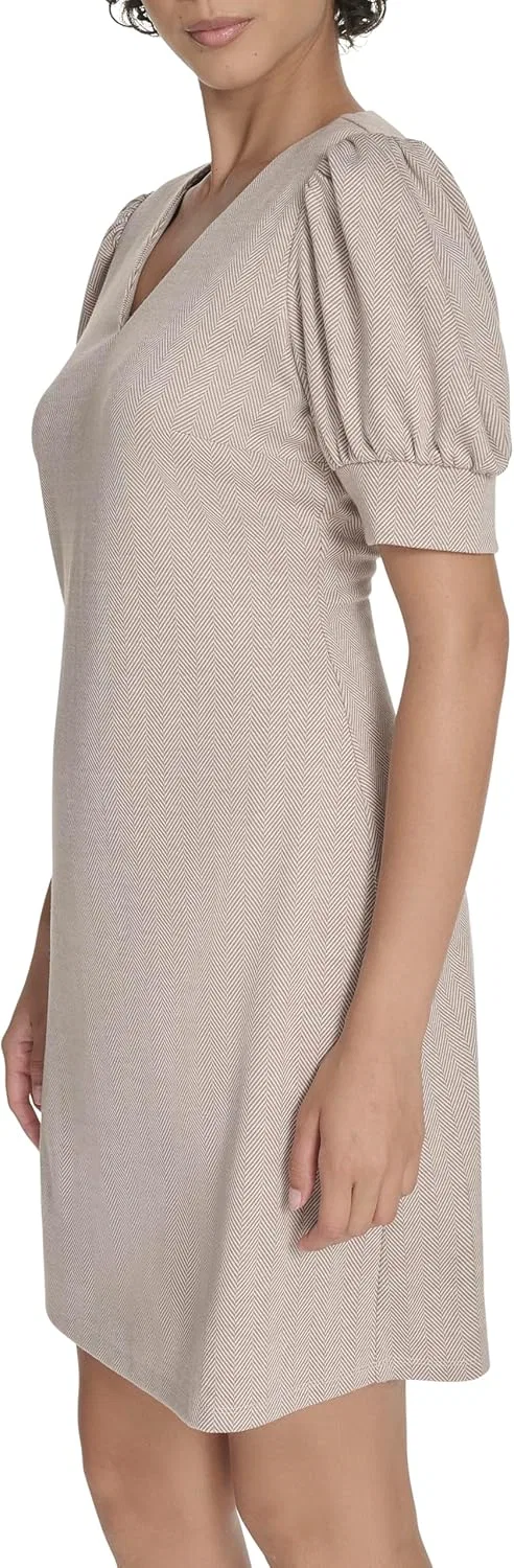 Женское платье-футляр с короткими рукавами-фонарик Tommy Hilfiger, Light Beige/Ivory — фото 3