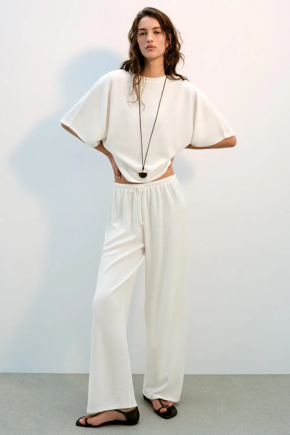 Деревенские широкие брюки ZARA, Ecru