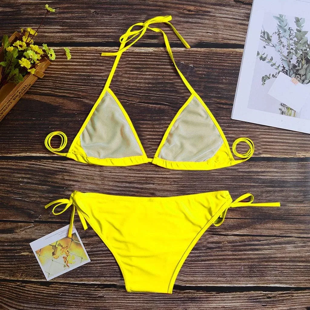 Женский бикини-комплект с высокой талией для контроля живота Yellow — фото 3