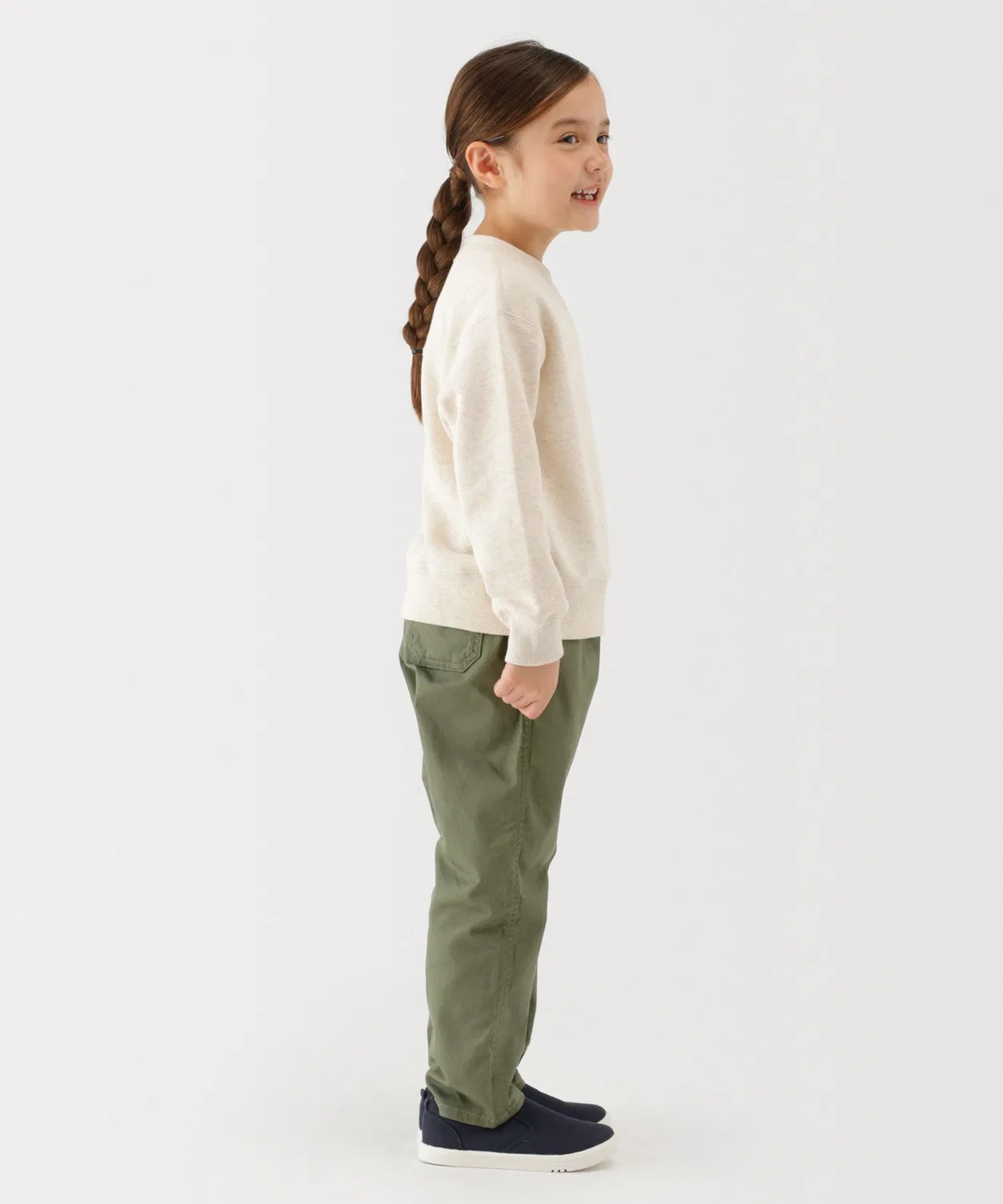 Детские брюки чинос свободного кроя с широкой резинкой MUJI, Khaki — фото 4