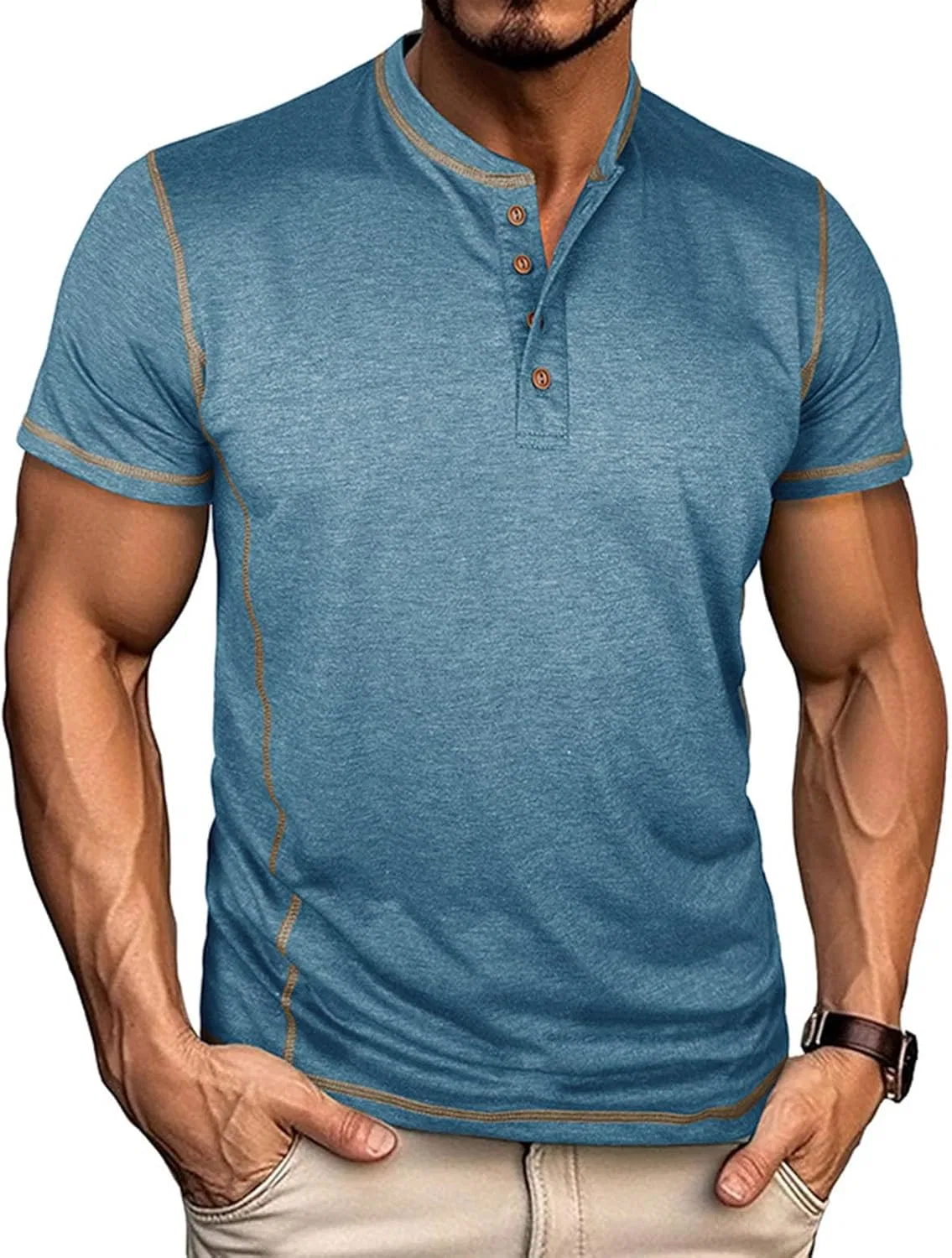 Мужская хлопковая футболка-поло с коротким рукавом Vintage Button Tee, Blue — фото 2