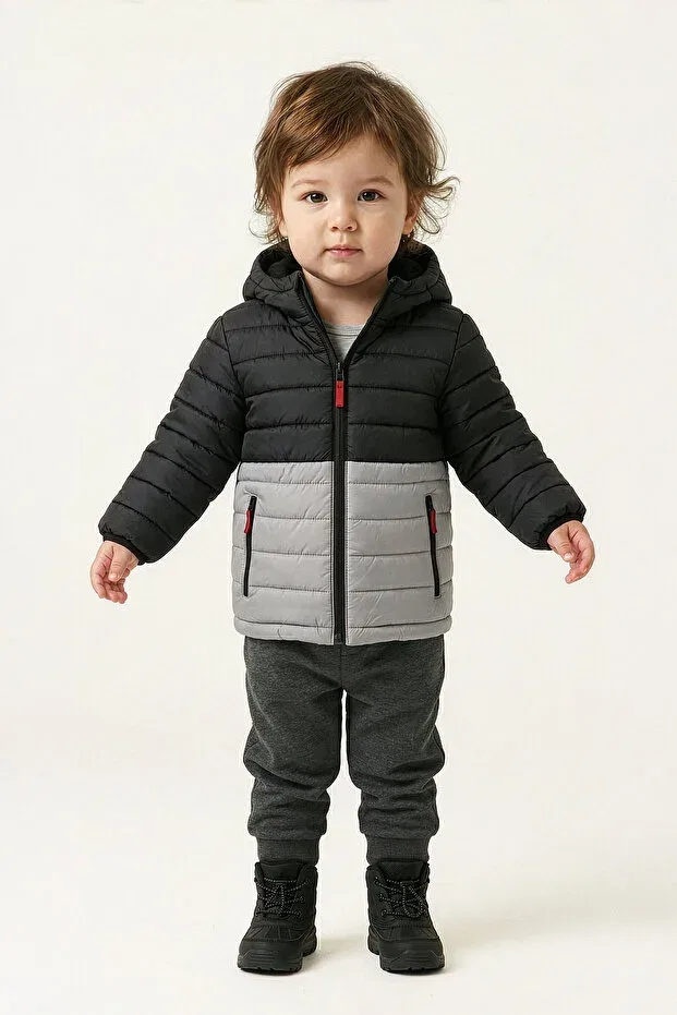 Детское зимнее пальто для девочек с капюшоном Basics D1Fference, Black - Gray