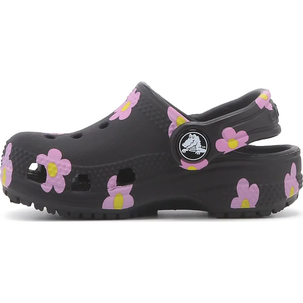 Детские классические сабо с графическим рисунком для малышей Crocs, Black Multi Flower — фото 3