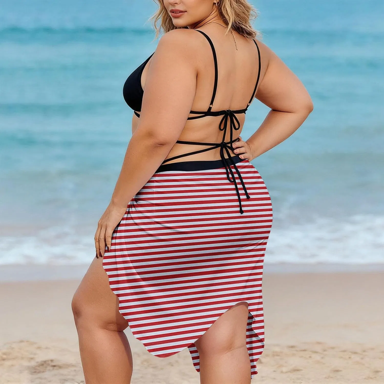 Женское пляжное платье-парео с цветочным принтом, Striped, Red — фото 3