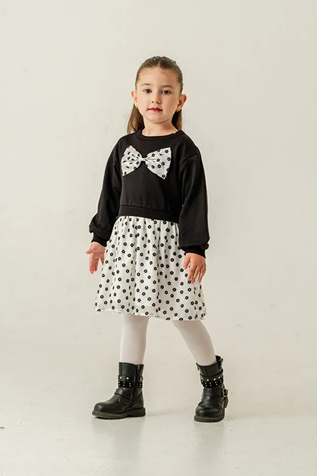 Детское платье для девочек с длинным рукавом Girl'S floral patterned holiday dress with buckle gift Eray Kids, White