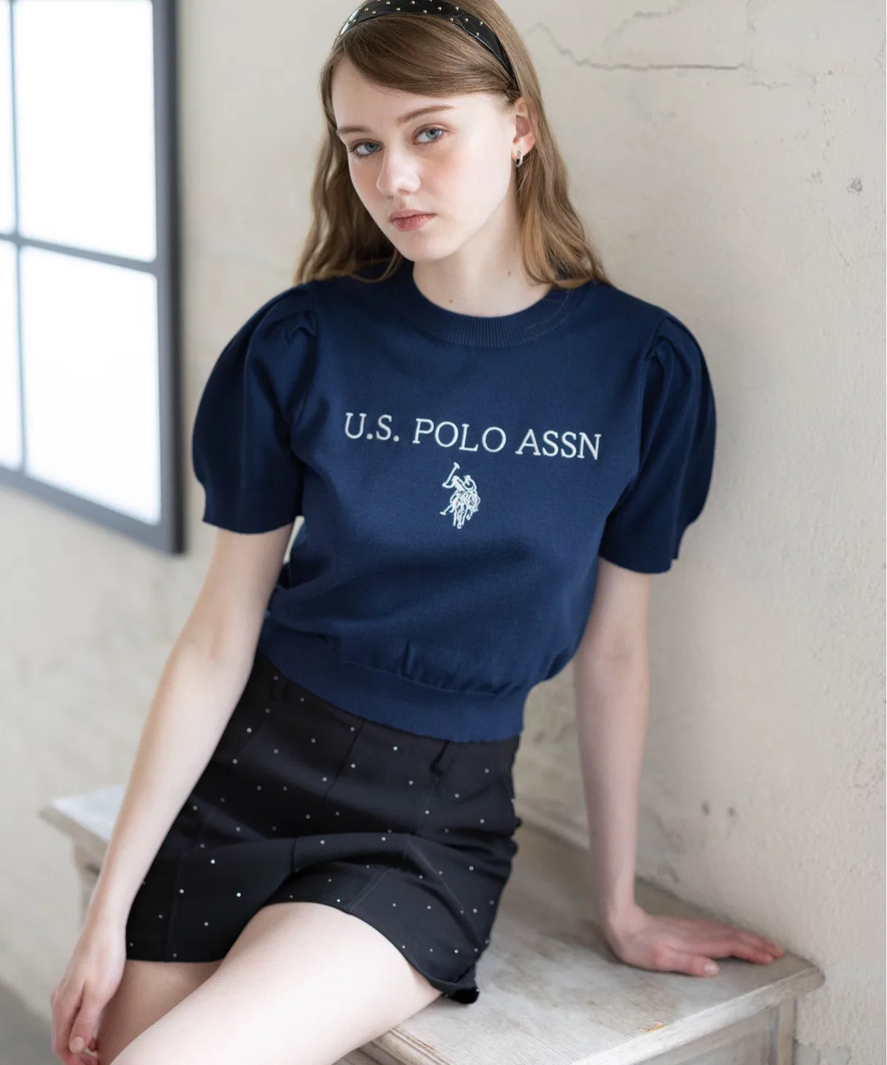 Женский полурукавный свитер с вышивкой логотипа U.S. POLO ASSN., Navy