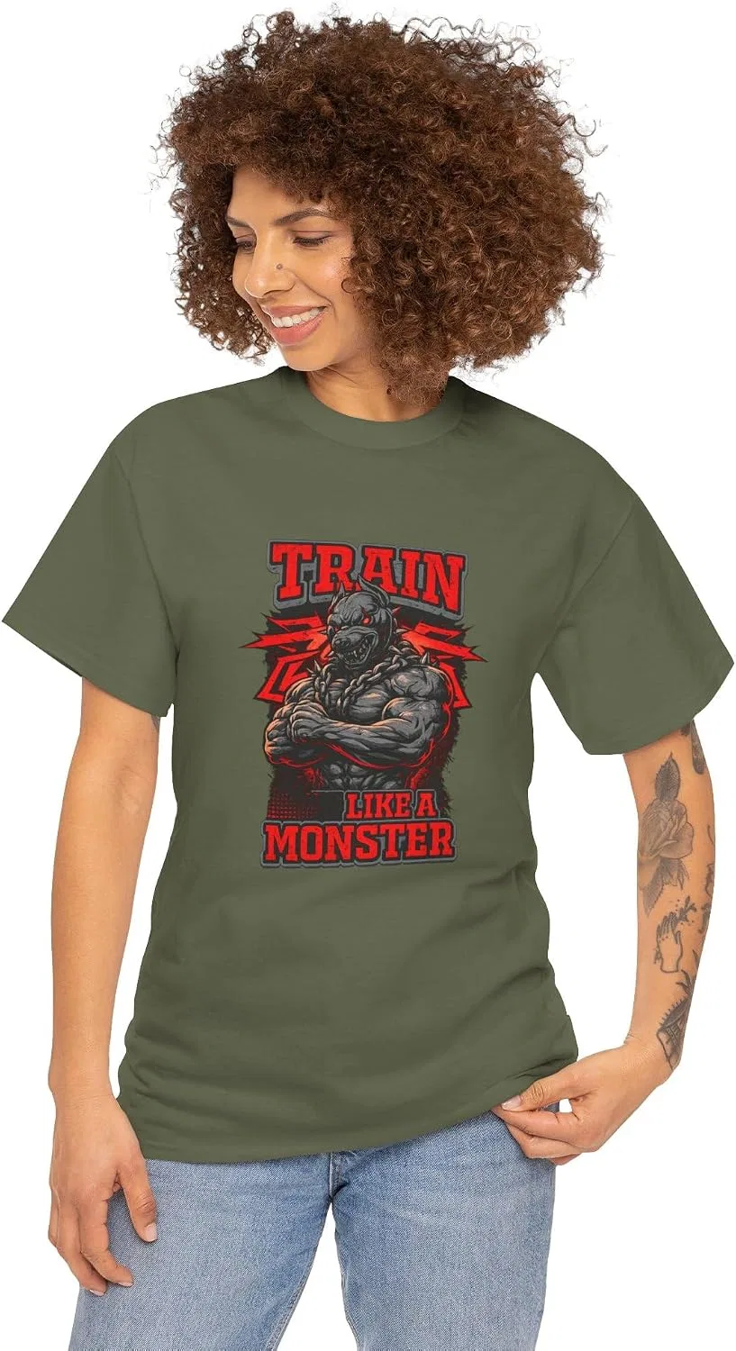 Женская футболка с принтом TRAIN LIKE A MONSTER Gildan 5000, Military Green — фото 2