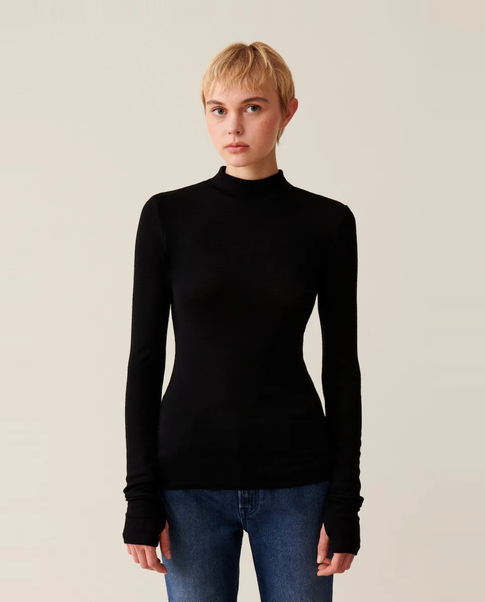 

Женская футболка с длинным рукавом из 100% шерсти Claudie Pierlot, черный