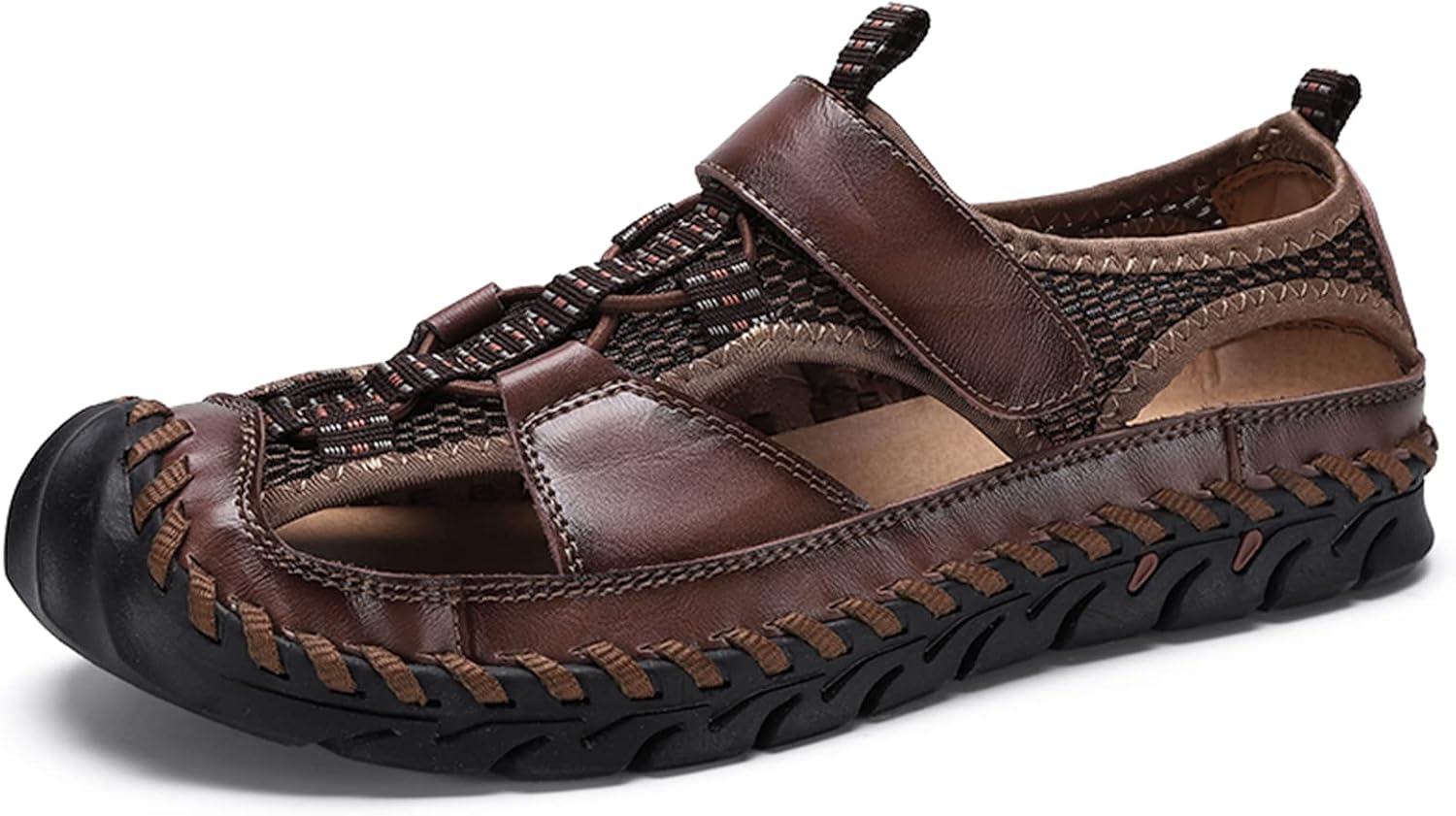 

Мужские открытые спортивные сандалии Abborora, летние ручной работы из кожи, повседневные пляжные сандалии для рыбалки, темно-коричневый