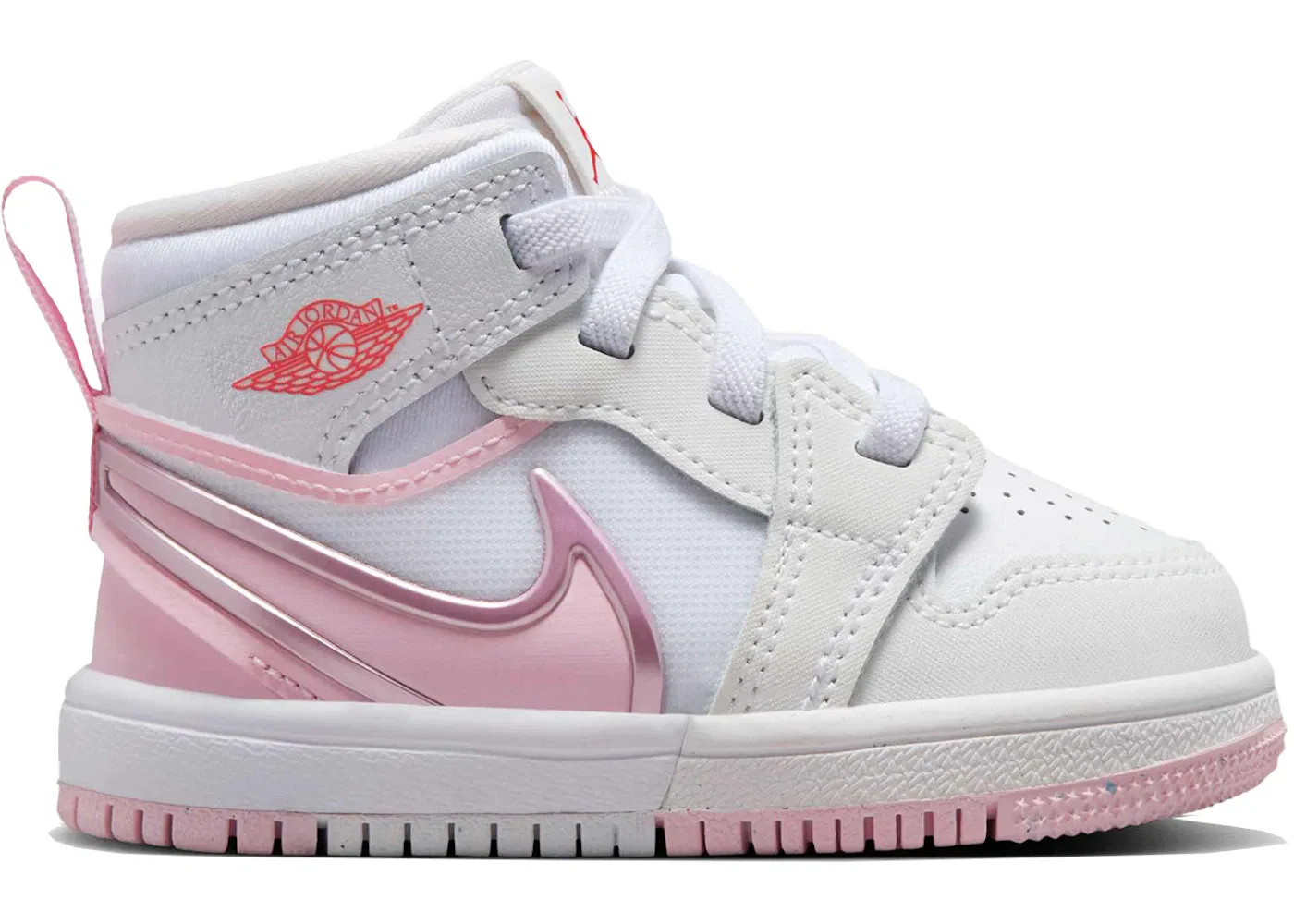 Детские кроссовки Lifestyle с ремешком Jordan 1 Mid RM EasyOn Jordan, White/Fire Red/Pink Foam