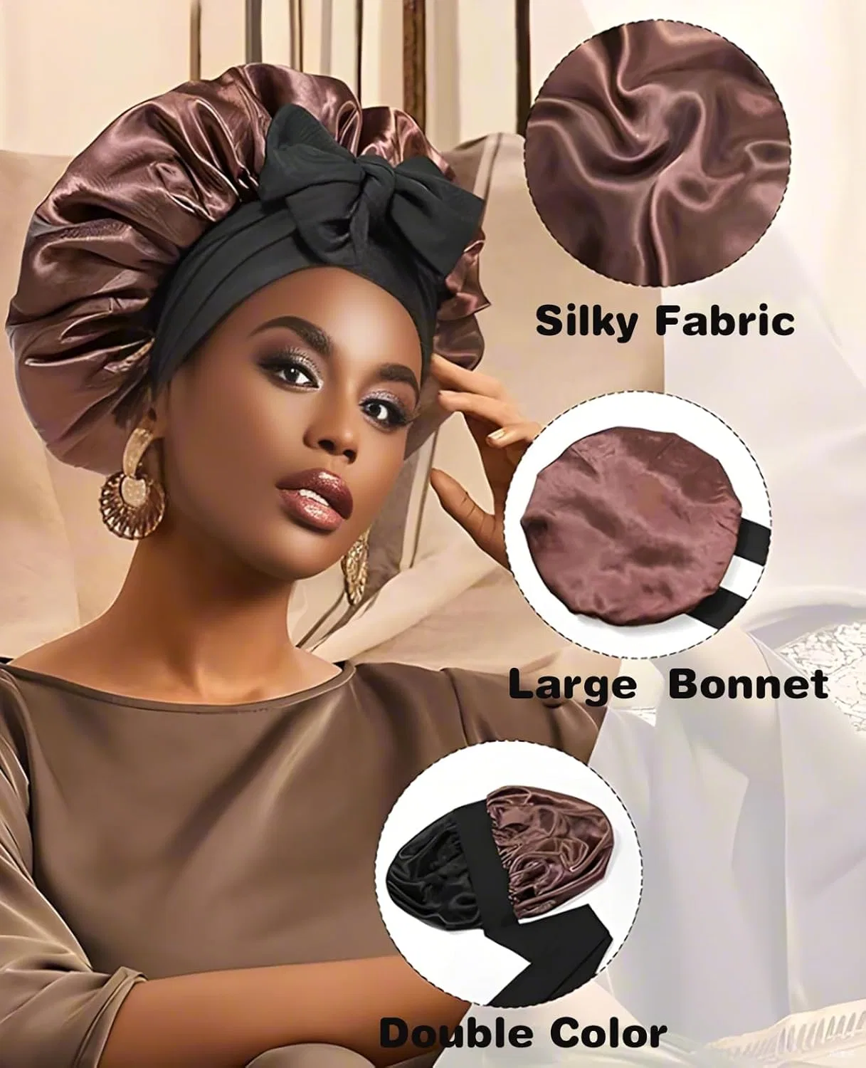 Шапочка для душа Silk Double Layer with Elastic Band, DLSZKJ, Black / Brown — фото 4