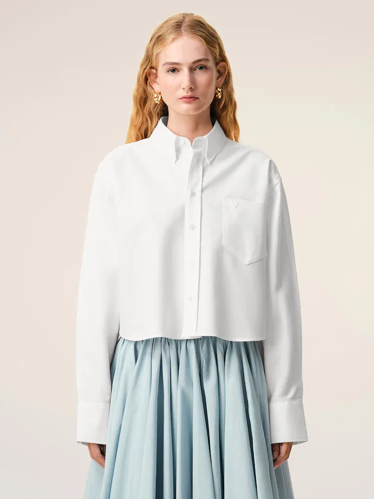 Женская хлопковая Oversized рубашка на пуговицах AMI PARIS, White — фото 2