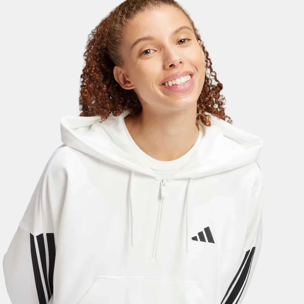Женская толстовка с четверть-застежкой из футера Essentials French Terry adidas, Blanco — фото 4