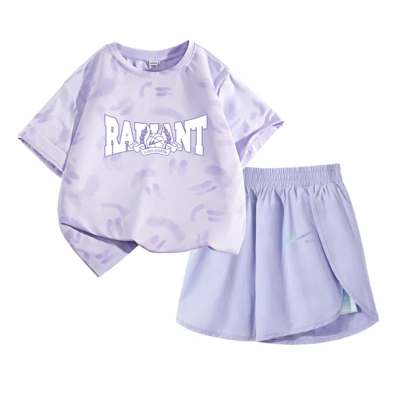 Детский спортивный комплект с круглым вырезом, тонкий, стрейч, Light Purple/H White Purple-Purple/H Gradient Green Purple K, WARRIOR