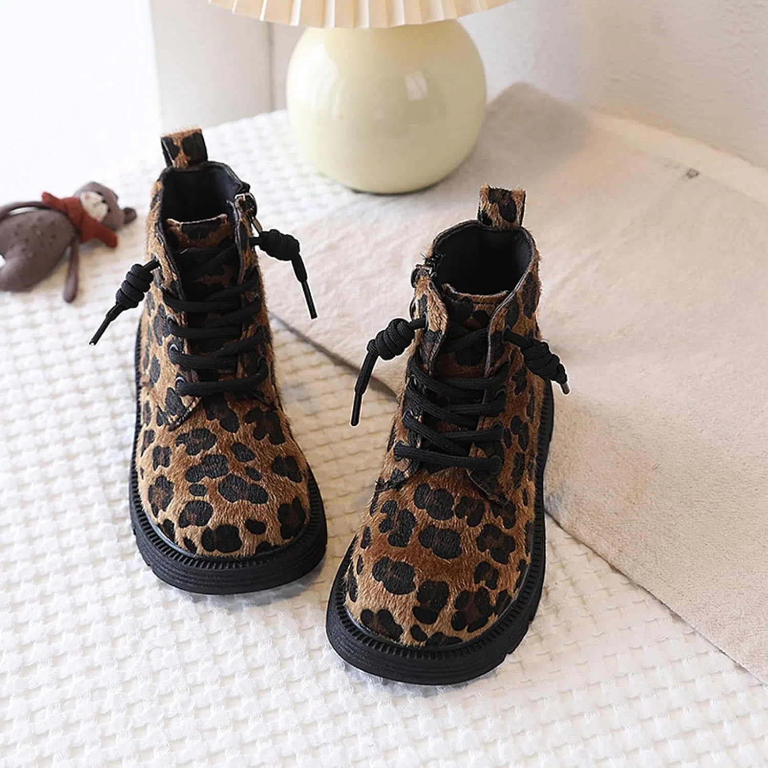 Детские ботинки для девочек с леопардовым принтом Combat Ankle Boots, Brown — фото 3