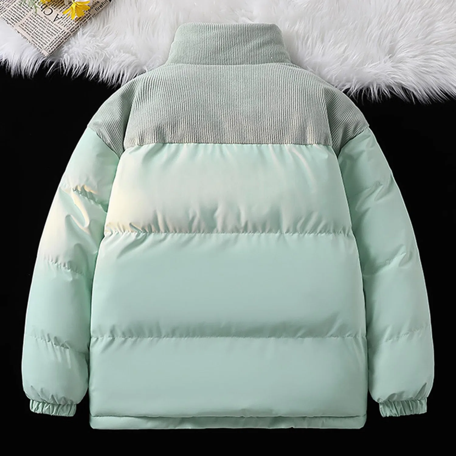 Женское стеганое пальто с длинным рукавом, модель parka, blu cielo — фото 3