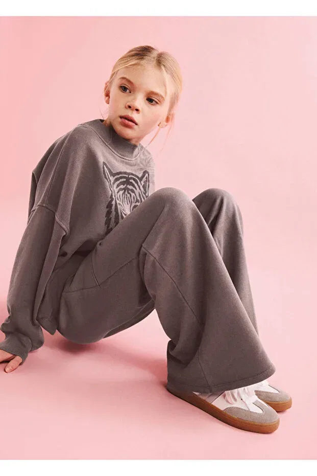 Детские широкие брюки для девочек с вышивкой Mango Kids, Chocolate