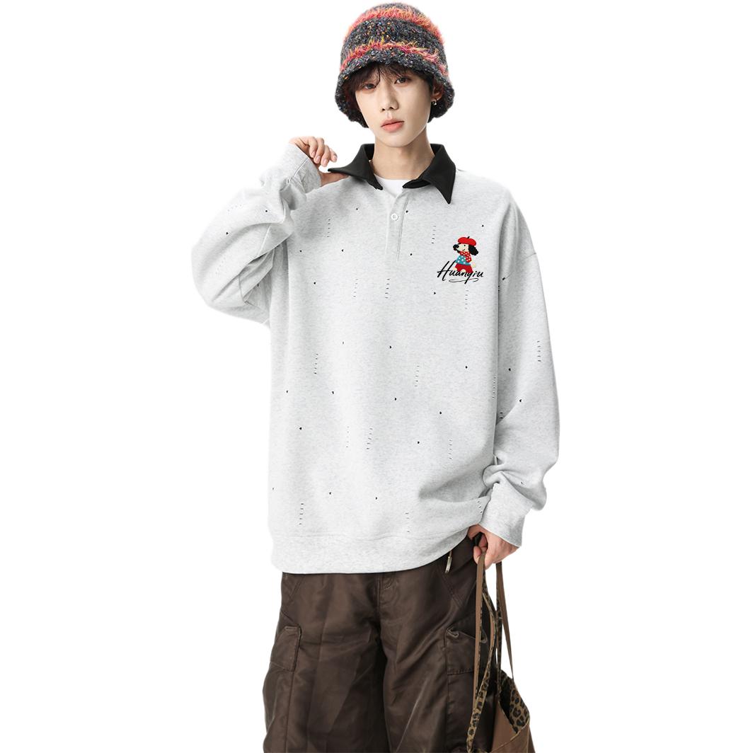 

Свитшот Unisex Lapel Moderate Mock Two Piece HUANQIU, светло-heather серый