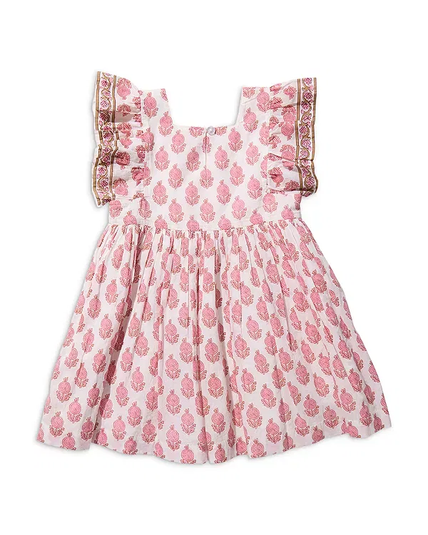 Детское платье для девочек хлопковое с принтом Elsie Dress Pink Chicken, Pink Dahlia Floral — фото 2