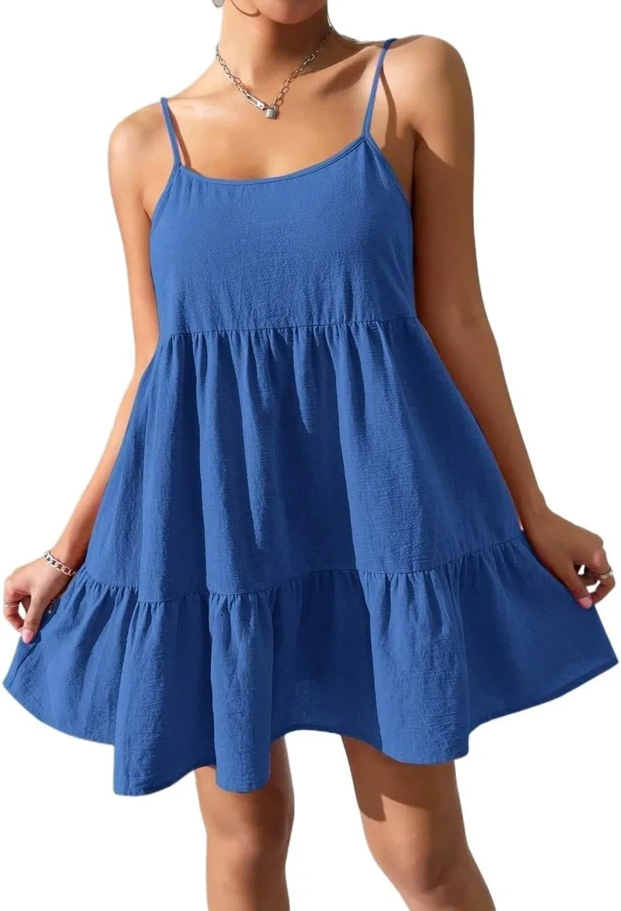 Женское мини-платье на бретельках с открытой спиной Babydoll, Blue