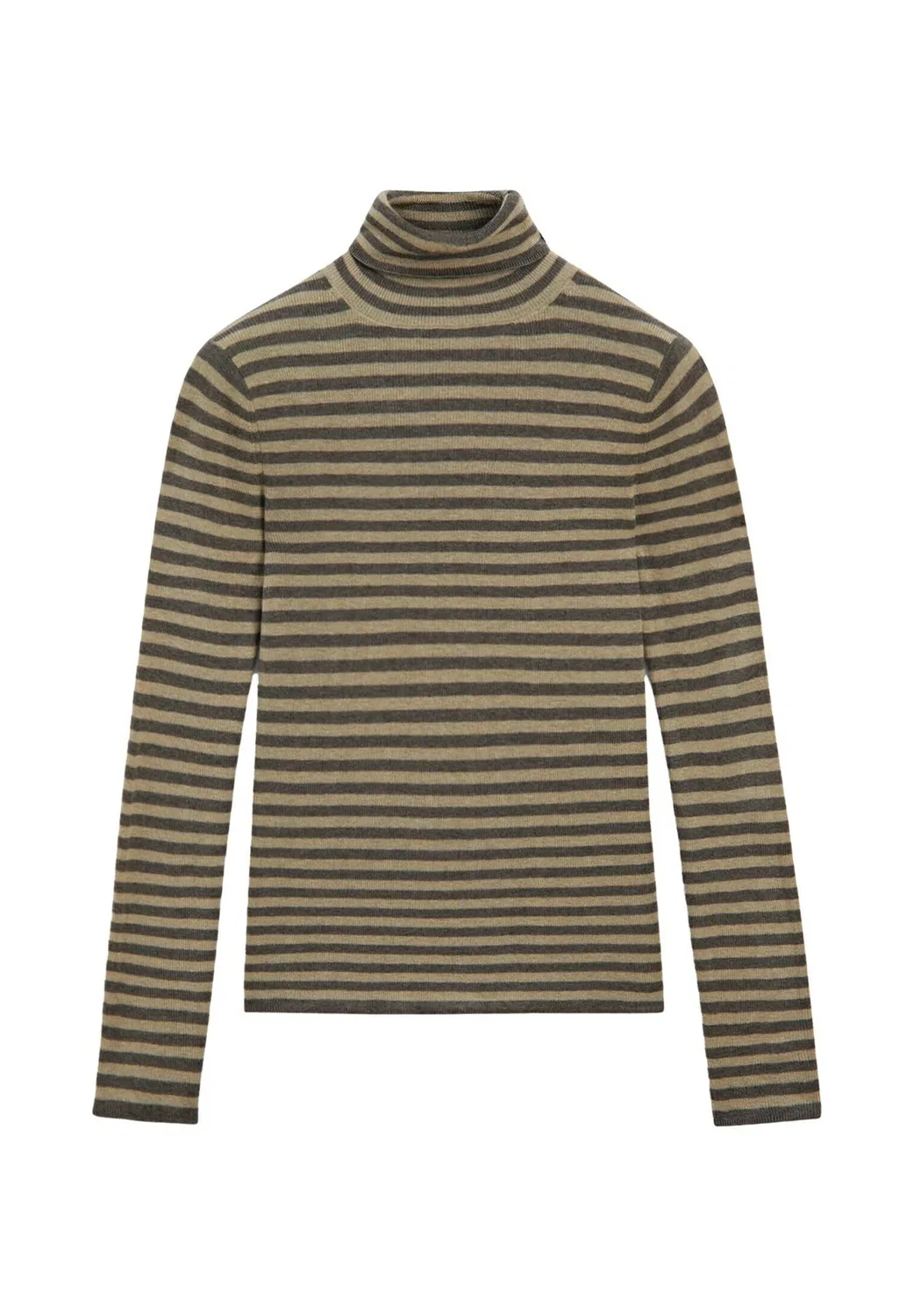 Вязаный свитер в полоску с высоким воротником - джемпер Massimo Dutti, Mottled Brown — фото 4