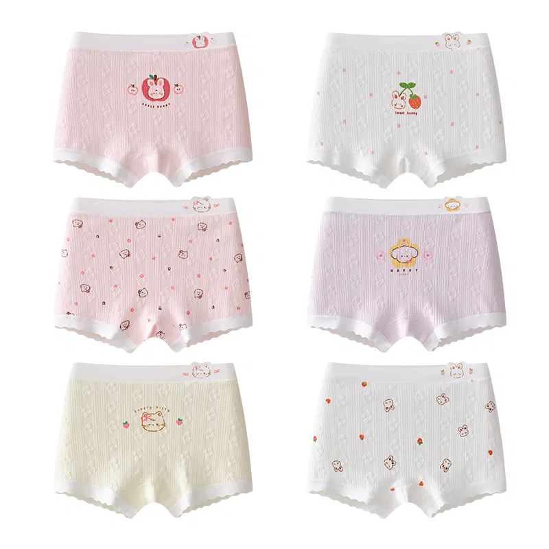 Детские трусы для девочек хлопковые с принтом 6 шт Red bean, Yellow+Purple+White+Off White+Pink+Light Pink