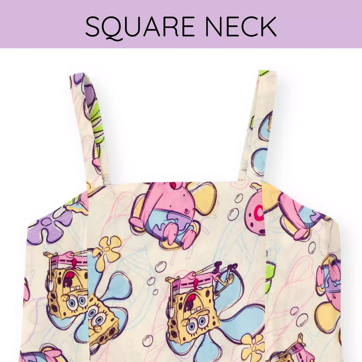 Детское платье для девочек с принтом SpongeBob SquarePants Square Neck Smocked Cami Maxi Dress, Off White — фото 3
