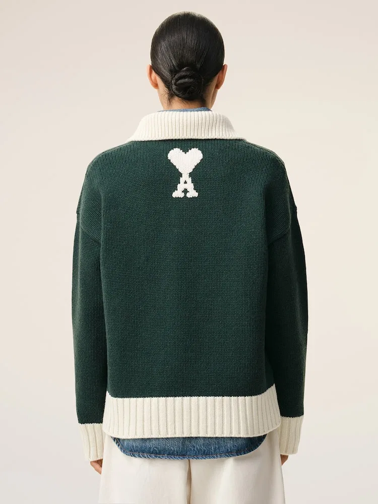 Свитер Polo с принтом, Intarsia Polo AMI PARIS, Green — фото 4