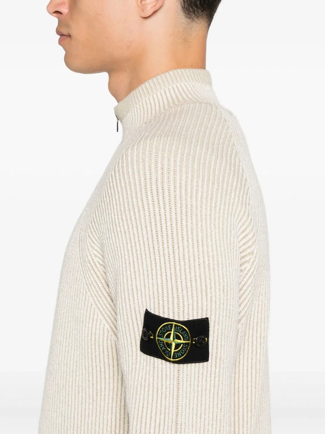 Свитер с рифленой текстурой и молнией Stone Island, нейтральный — фото 3