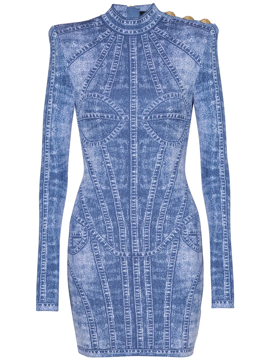 Мини-платье из жаккардовой вязки Balmain, синий
