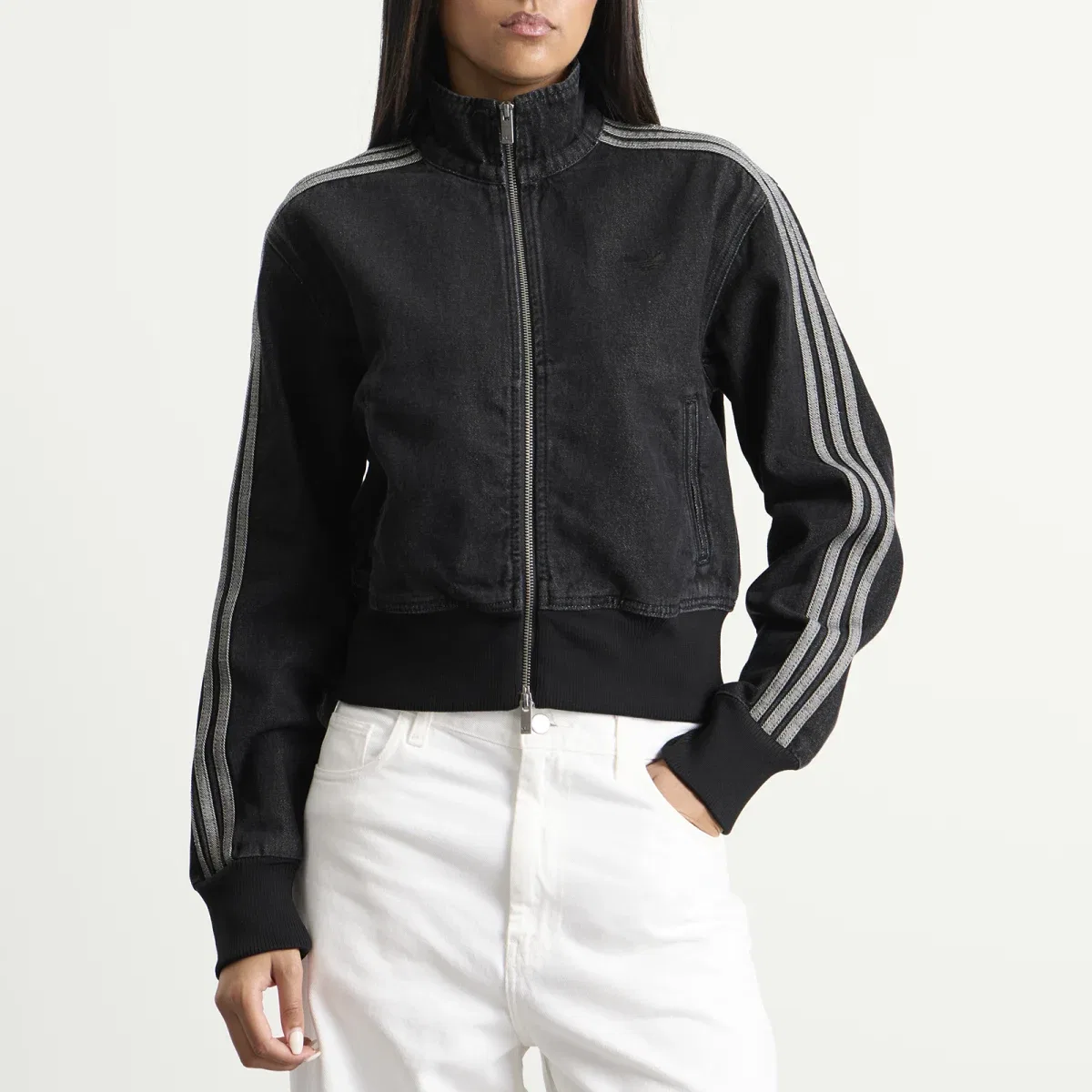 Женская куртка из денима с молнией Firebird Track Top Adidas, True Black Denim — фото 2