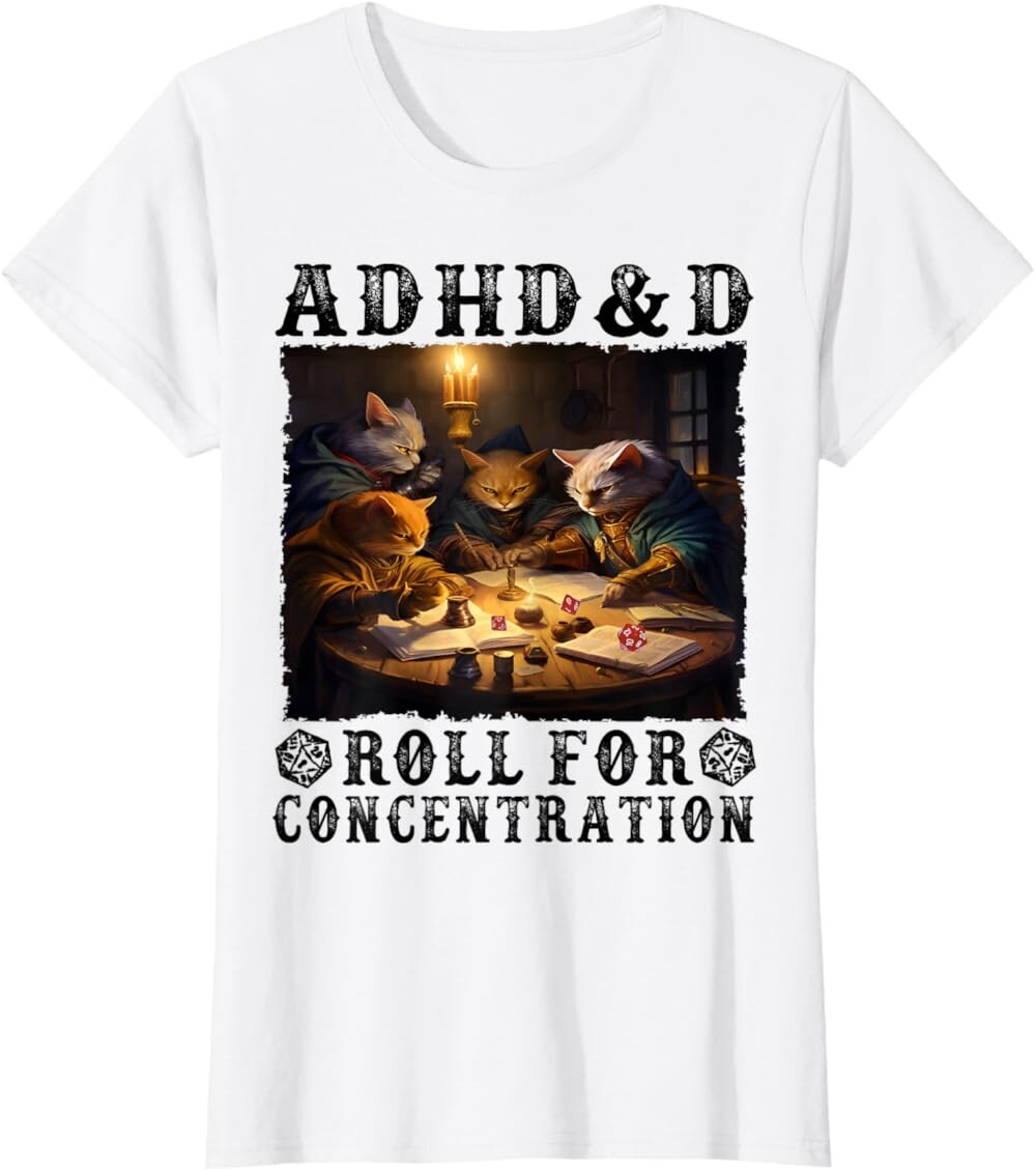 

Женская футболка Funny Tees Gamer RPG Apparel Cats RPG Gamer Roll For Concentration, белый