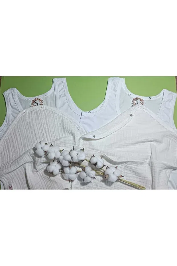 Детская майка для мальчиков хлопковая Hals kids sweat absorbent back diaper undershirt 2-pack Sonbahar Giyim, White — фото 2