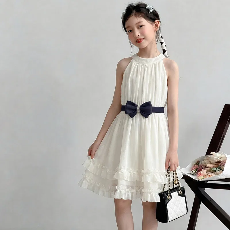 Детское платье для девочек с открытыми плечами, миди, Halter Thin Midi Dress, TNTX — фото 4