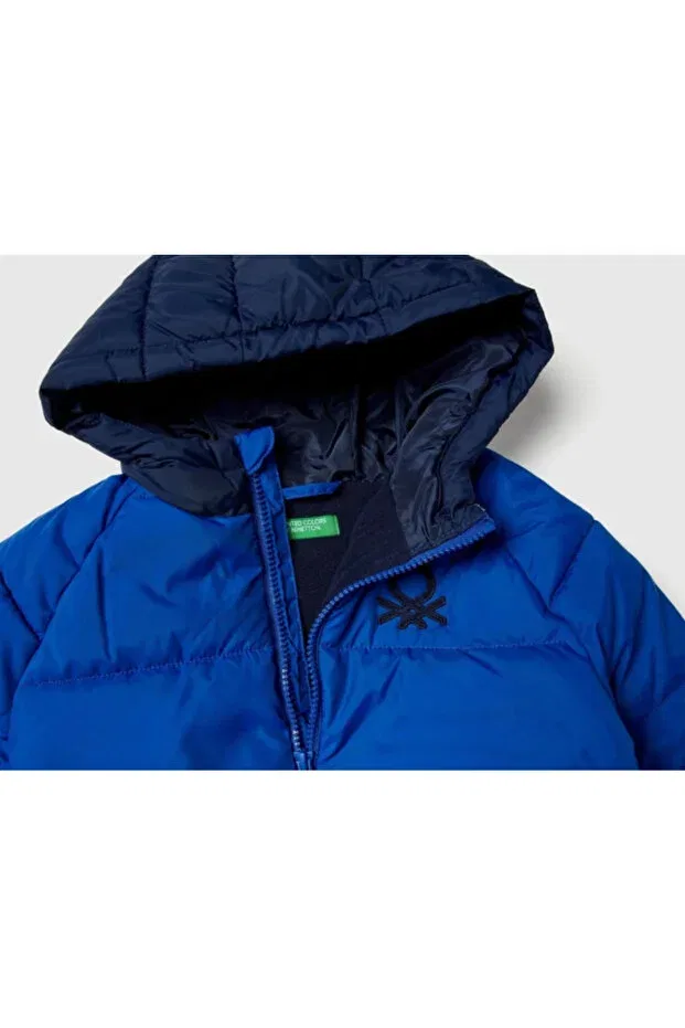 Детское пальто для мальчиков с капюшоном Benetton, Light Blue — фото 3