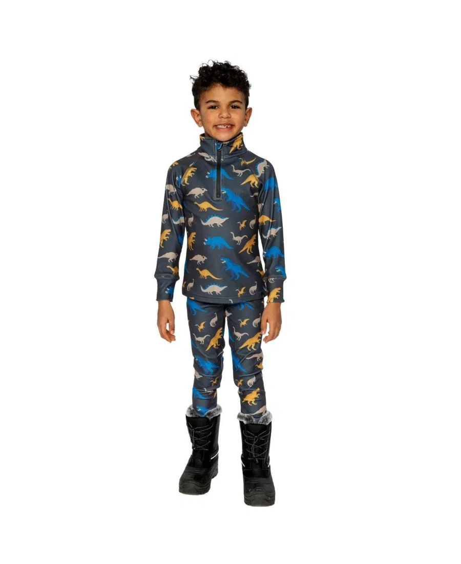Термобелье детское двухпредметное с принтом динозавров Two Piece Thermal Underwear Dinosaur Print Deux par Deux, Grey And Blue Dinosaur Print — фото 3