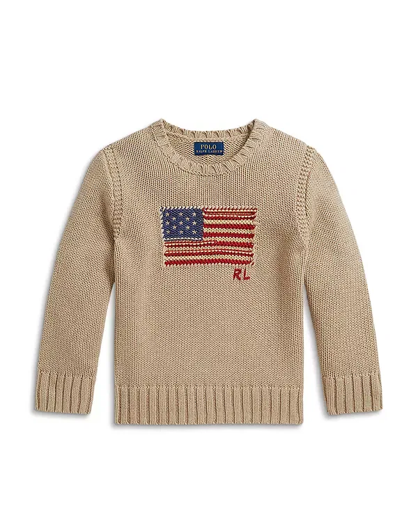 Детский свитер для мальчиков с принтом The Iconic Flag Sweater Ralph Lauren, Oatmeal