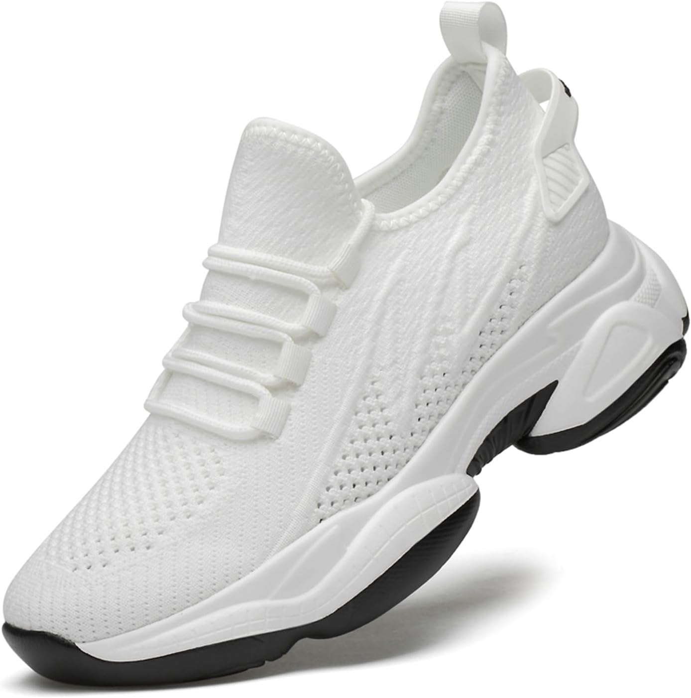 

Мужские невидимые обувь для увеличения роста - Белые ультра-легкие спортивные кроссовки с шнуровкой и вязаным верхом - Увеличивают рост на 6 см Panqiubu