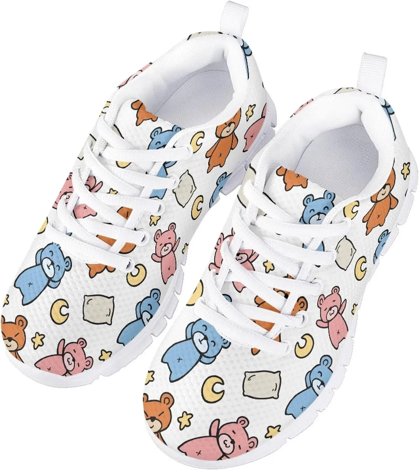 Детские кроссовки для девочек с принтом Fowototi, White Cute Bear — фото 3