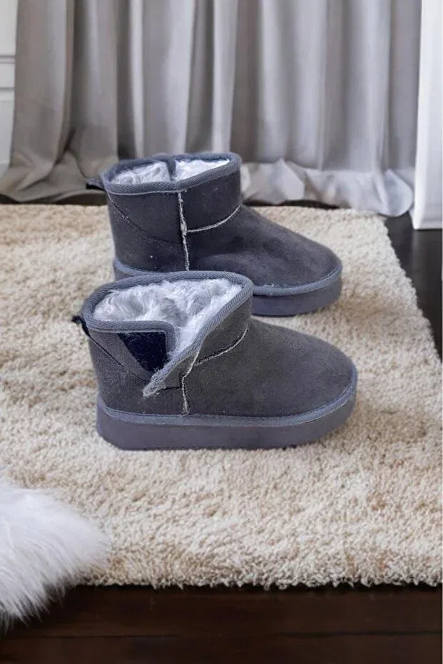 Детские ботинки для девочек на плоской подошве Yandan suede with cords, fur inside, thick sole, short children's boots & booties Sword, Gray — фото 2