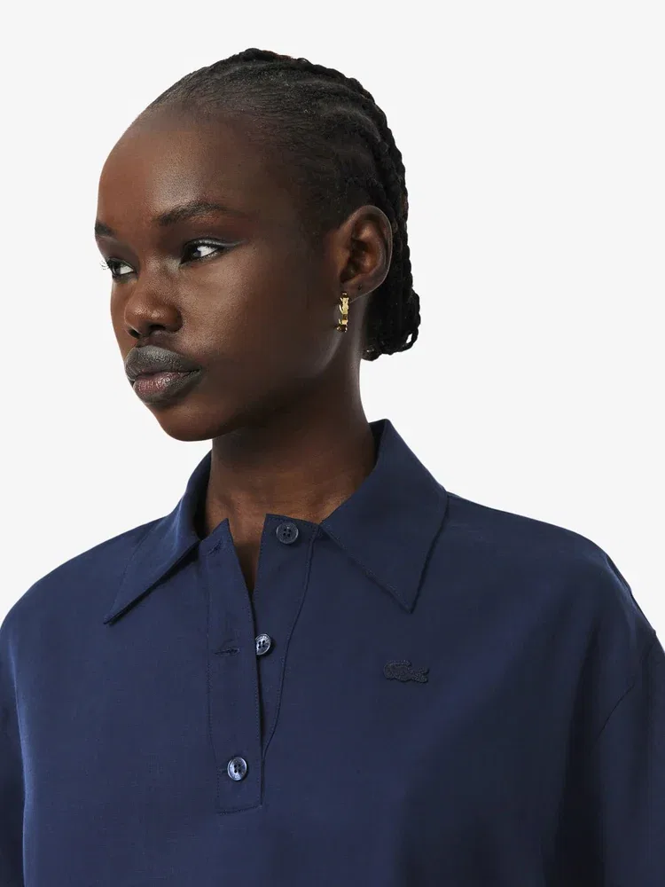 Топ-поло LACOSTE CF0061, из льняной смеси, Navy — фото 2