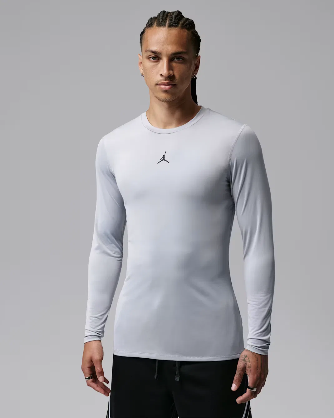 Мужская футболка с длинными рукавами Dri-FIT, базовый слой одежды Jordan Sport, Wolf Grey/Black