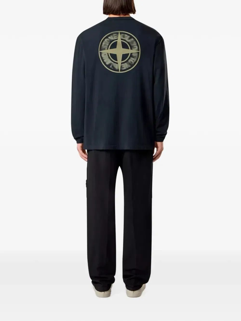 Футболка с длинным рукавом и принтом логотипа Stone Island, синий — фото 3