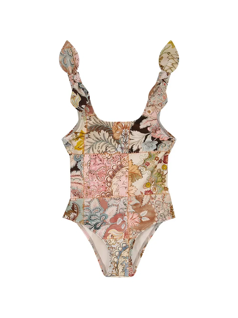 Купальник с завязками и лоскутным принтом Zimmermann Kids, бежевый