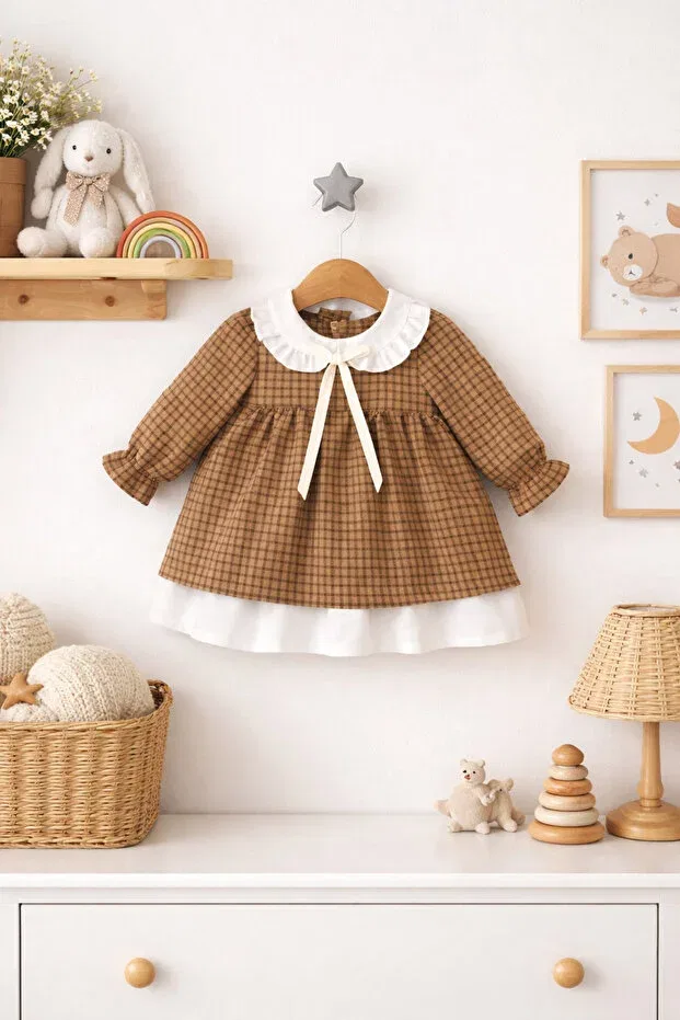 Детское платье для девочек с принтом Alamodecor, Beige — фото 4