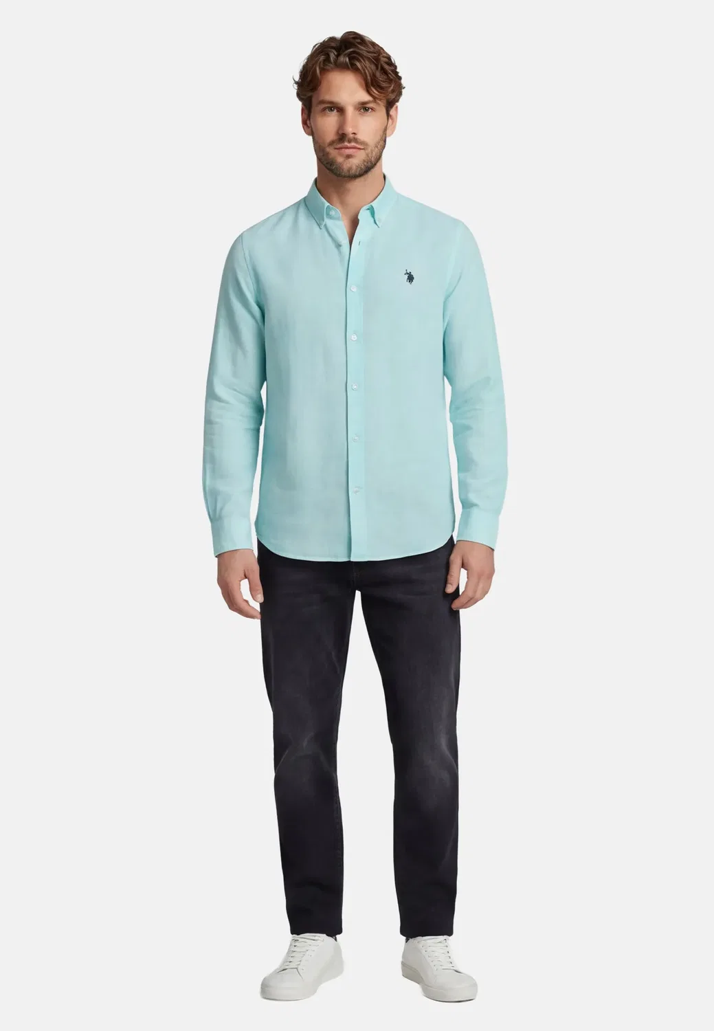 Мужская рубашка из смесового льна Button-Down U.S. Polo Assn., Aqua — фото 3