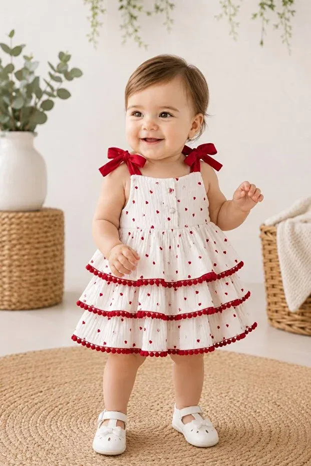 Детское платье для девочек с принтом Baby Girl Layered Ruffle Dress Lumino Kids, Red